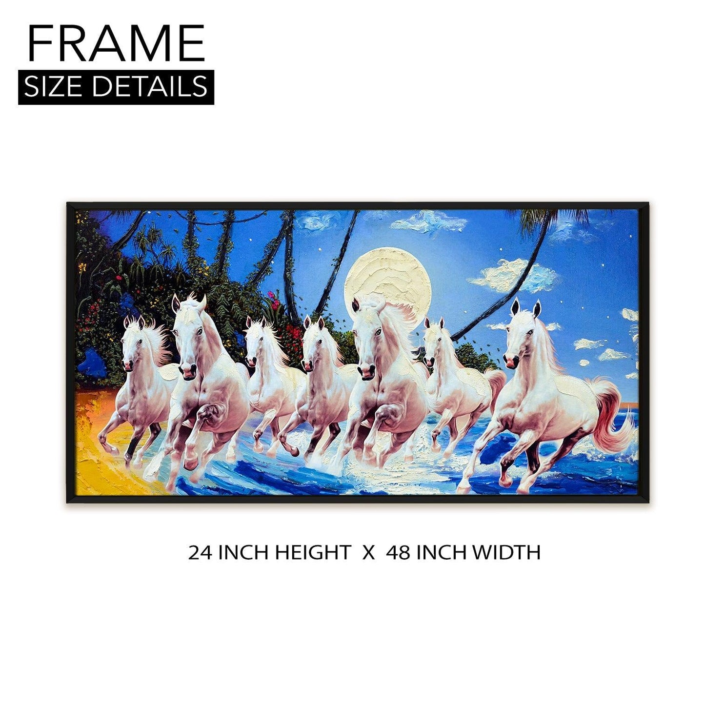 Seven Running Horses Vastu Canvas Paintings Framed For Living Room Wall Decoration (VAWA03) - Khirki.in