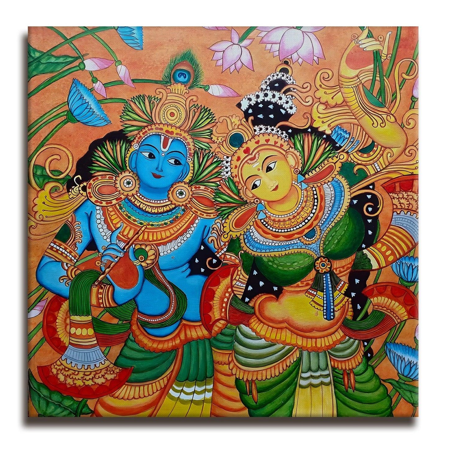 Ethnic Kerala Mural Canvas Painting For Living Room and Hotels Wall Decoration