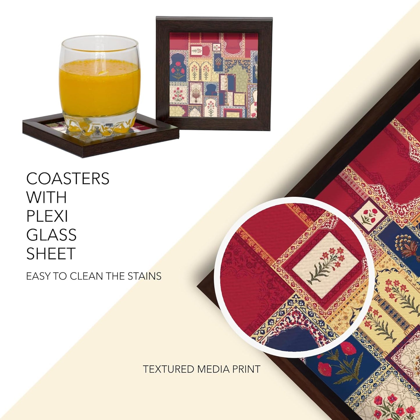 Decorative Wooden Serving Tray with Coaster Set, Table Decoration (SRVTR004)