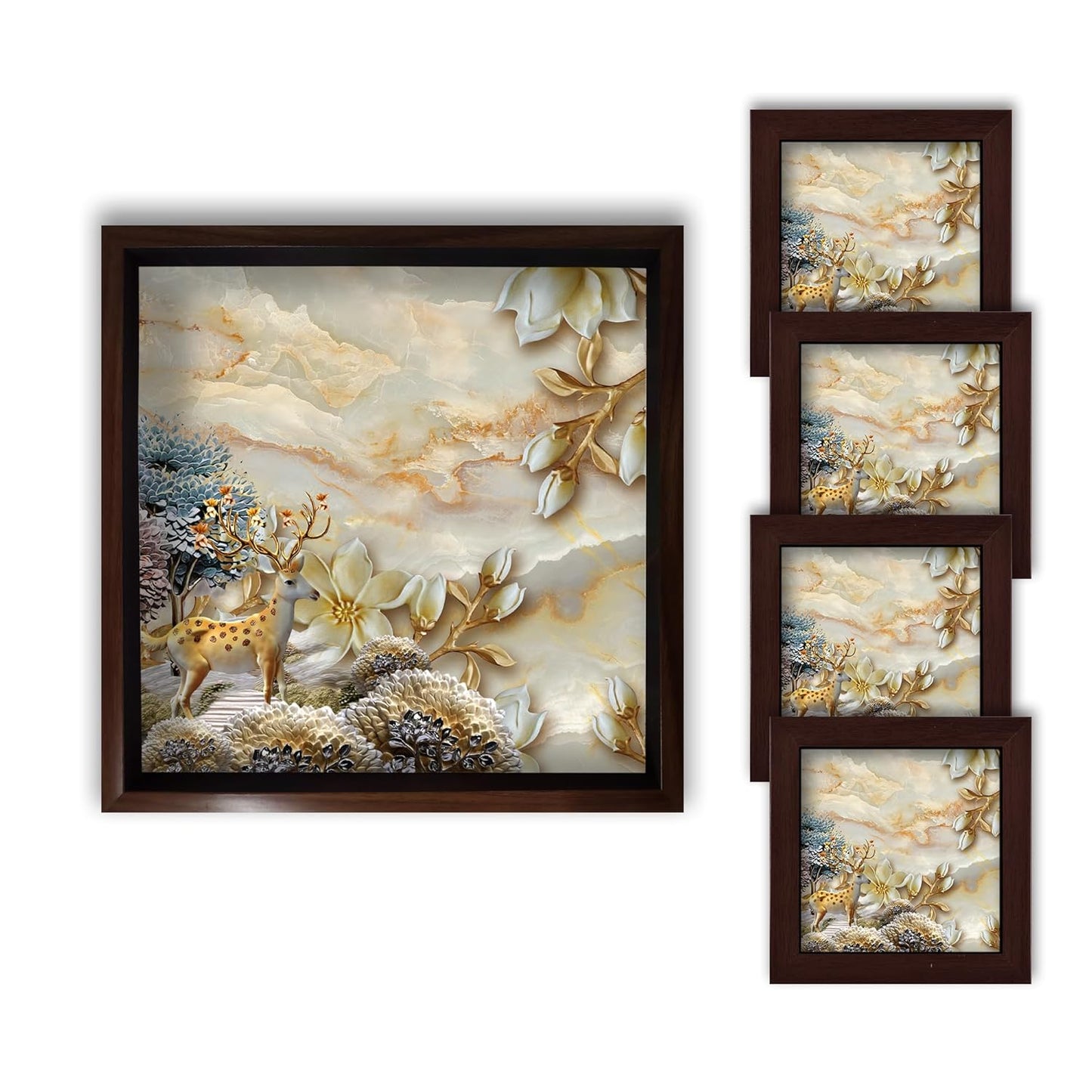 Decorative Wooden Serving Tray with Coaster Set, Table Decoration (SRVTR005)