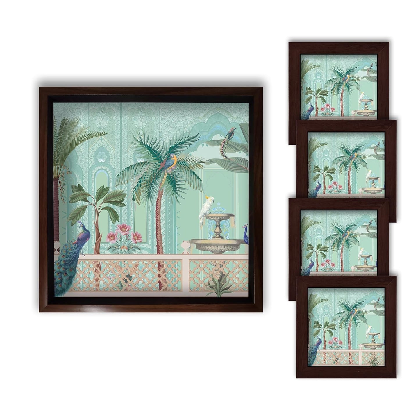 Decorative Wooden Serving Tray with Coaster Set, Table Decoration (SRVTR001)