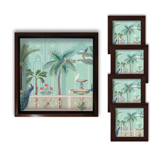 Decorative Wooden Serving Tray with Coaster Set, Table Decoration (SRVTR001)