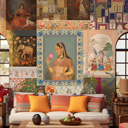 Ethnic Indian Wall Murals. Traditional Mughal Art Full Wall Wallpaper. (ETHMRL002)
