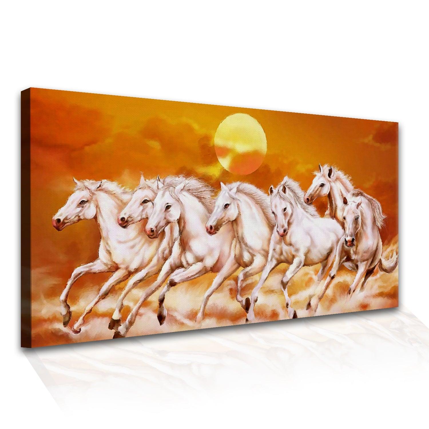 Seven Running Horses Vastu Canvas Paintings Framed For Living Room Wall Decoration (VAWA06) - Khirki.in 