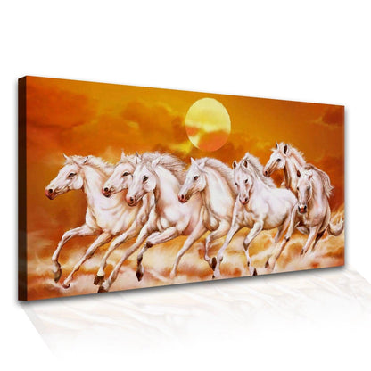 Seven Running Horses Vastu Canvas Paintings Framed For Living Room Wall Decoration (VAWA06) - Khirki.in 