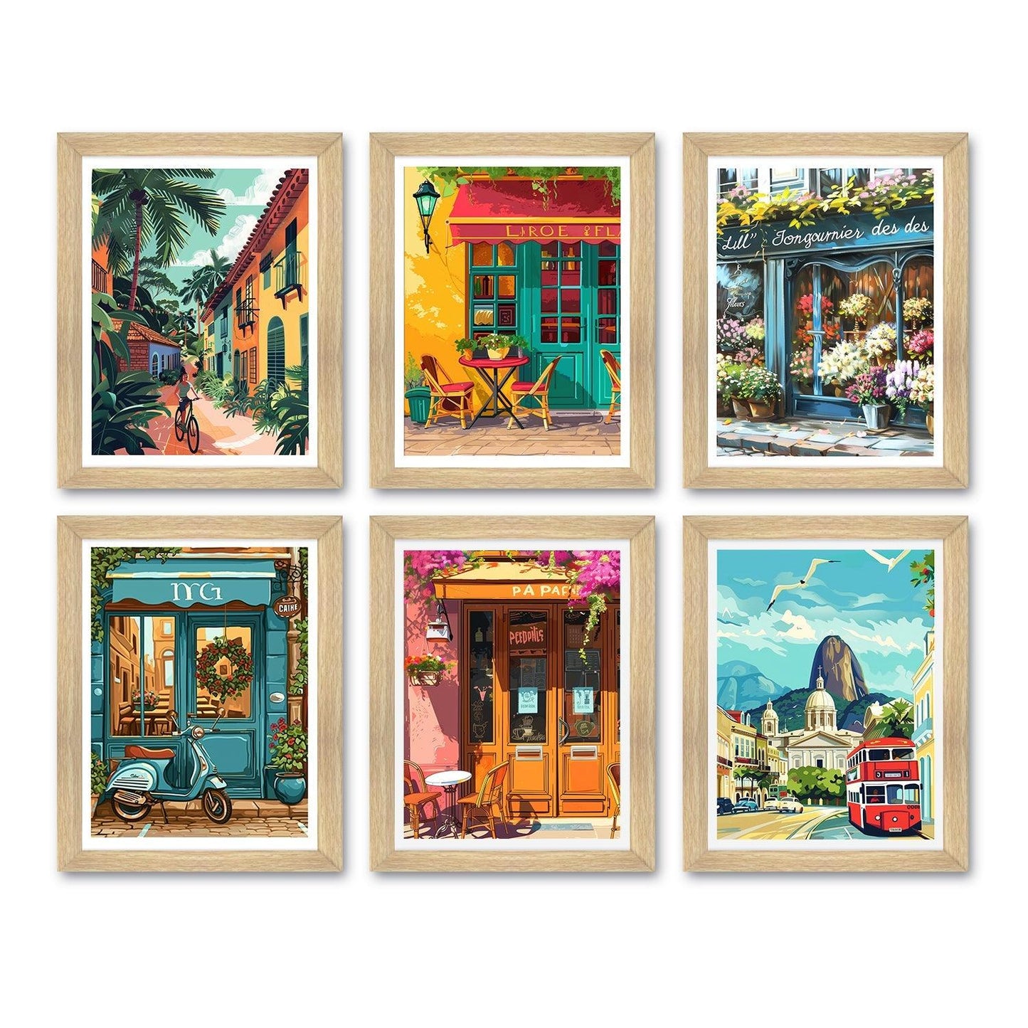 European Cafe & Travel Art Framed Poster Sets (ARTFM024) - Khirki.in 