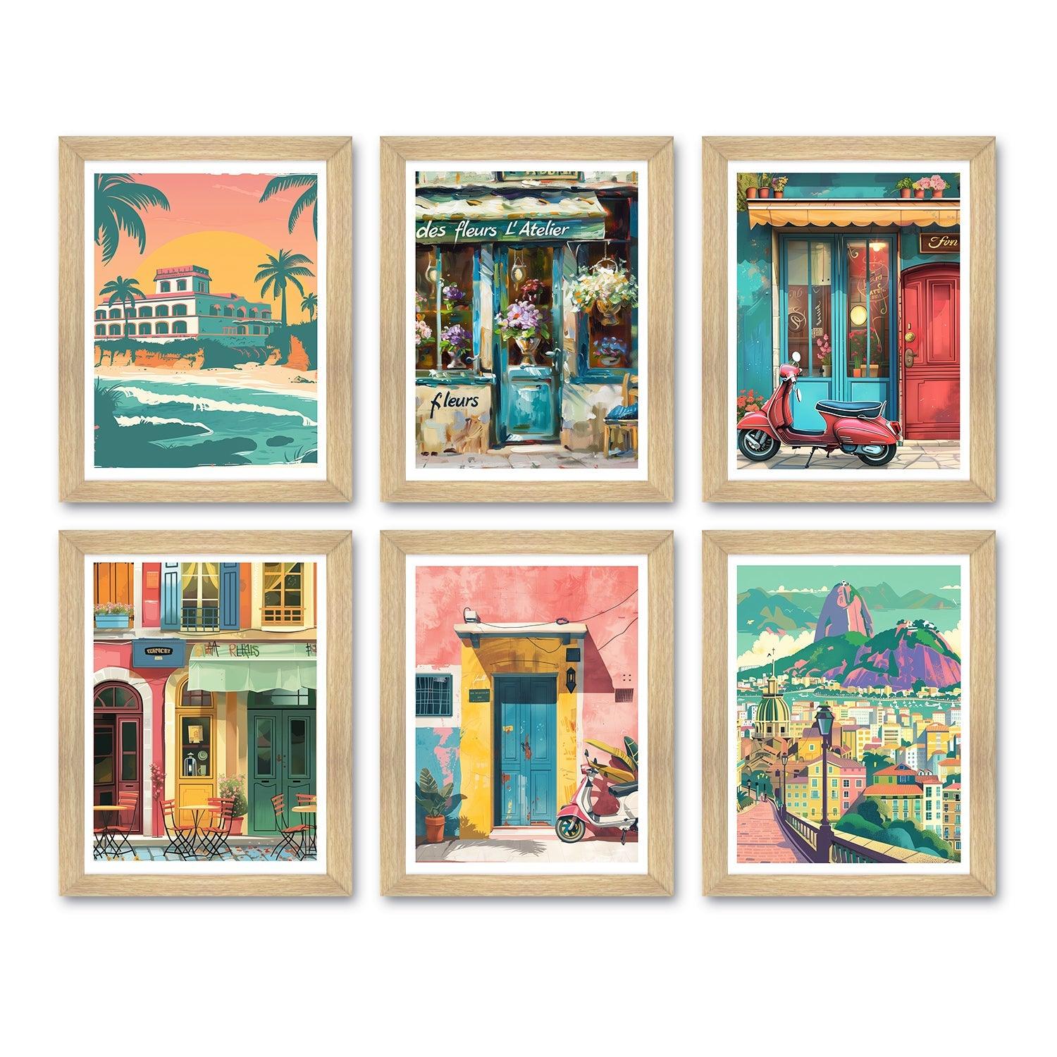 European Cafe & Travel Art Framed Poster Sets (ARTFM021) - Khirki.in 