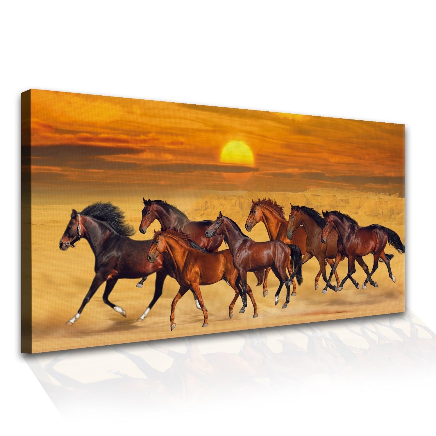 Seven Running Horses Vastu Canvas Paintings Framed For Living Room Wall Decoration (VAWA04) - Khirki.in 