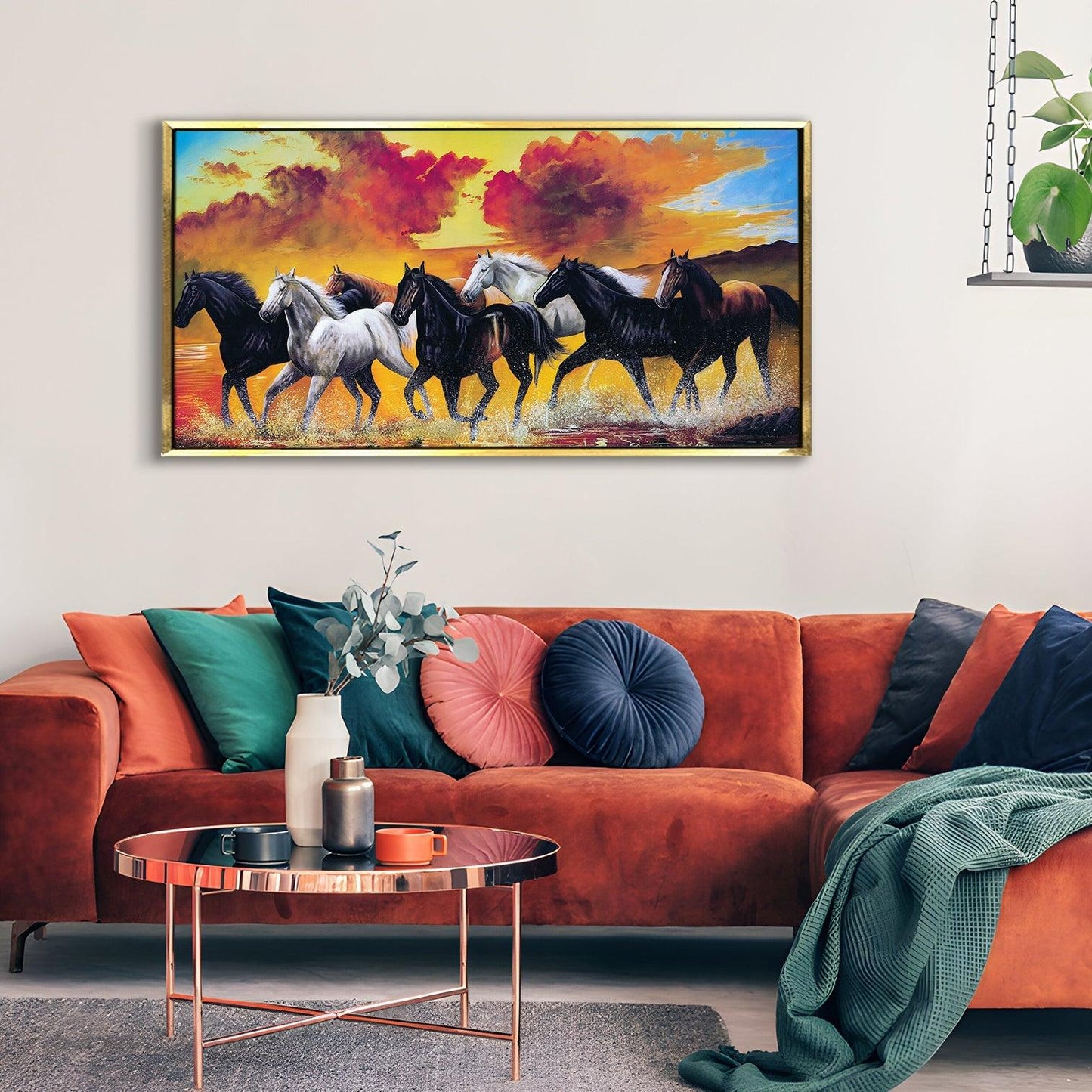 Seven Horses Vastu Canvas Paintings Framed For Living Room Wall Decoration (VAWA01) - Khirki.in 