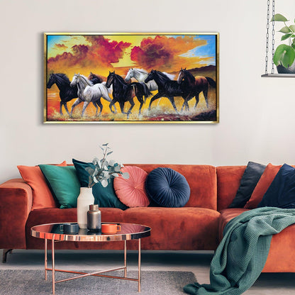 Seven Horses Vastu Canvas Paintings Framed For Living Room Wall Decoration (VAWA01) - Khirki.in 
