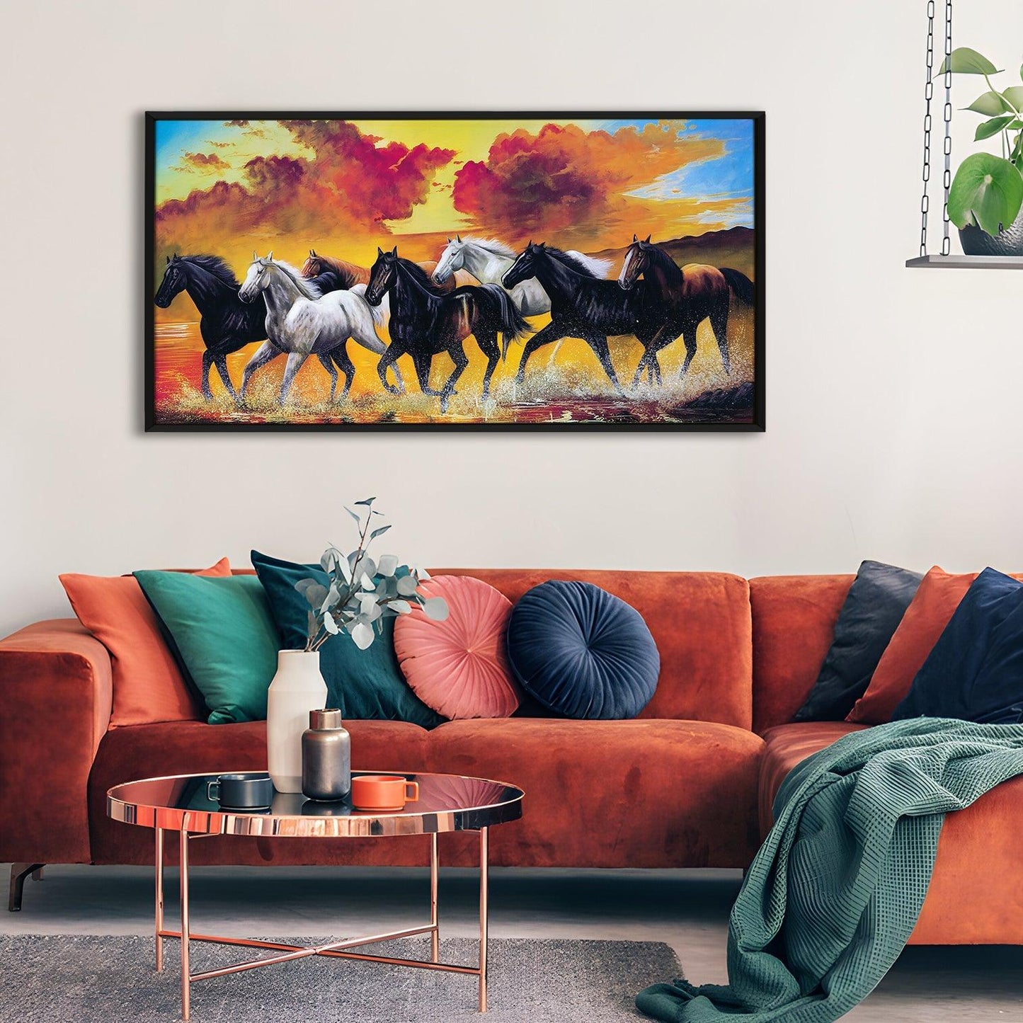 Seven Horses Vastu Canvas Paintings Framed For Living Room Wall Decoration (VAWA01) - Khirki.in 