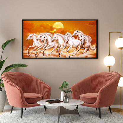 Seven Running Horses Vastu Canvas Paintings Framed For Living Room Wall Decoration (VAWA06) - Khirki.in 