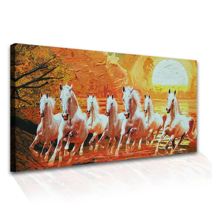 Seven Running Horses Vastu Canvas Paintings Framed For Living Room Wall Decoration (VAWA02) - Khirki.in 