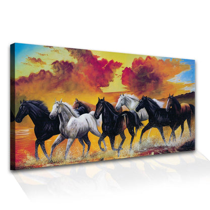 Seven Horses Vastu Canvas Paintings Framed For Living Room Wall Decoration (VAWA01) - Khirki.in 