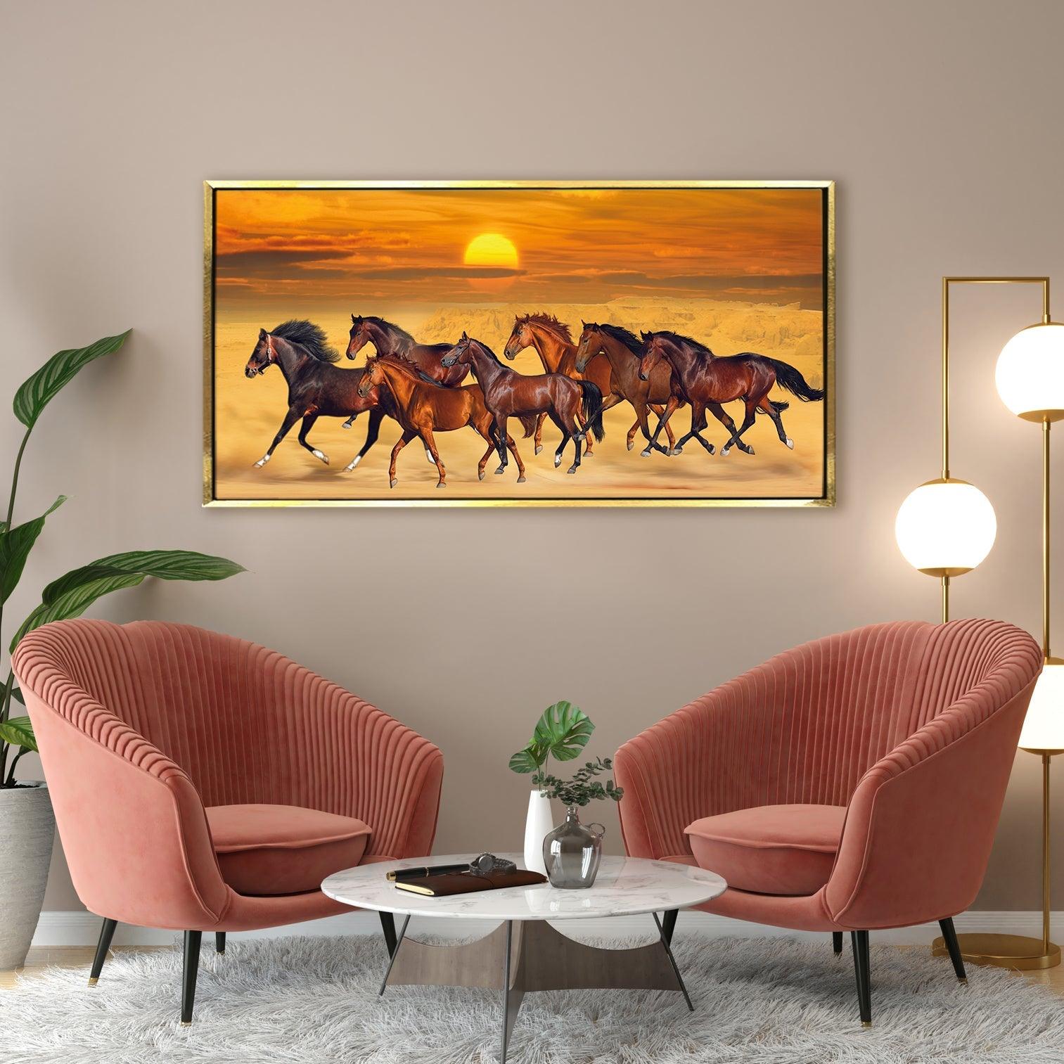 Seven Running Horses Vastu Canvas Paintings Framed For Living Room Wall Decoration (VAWA04) - Khirki.in 