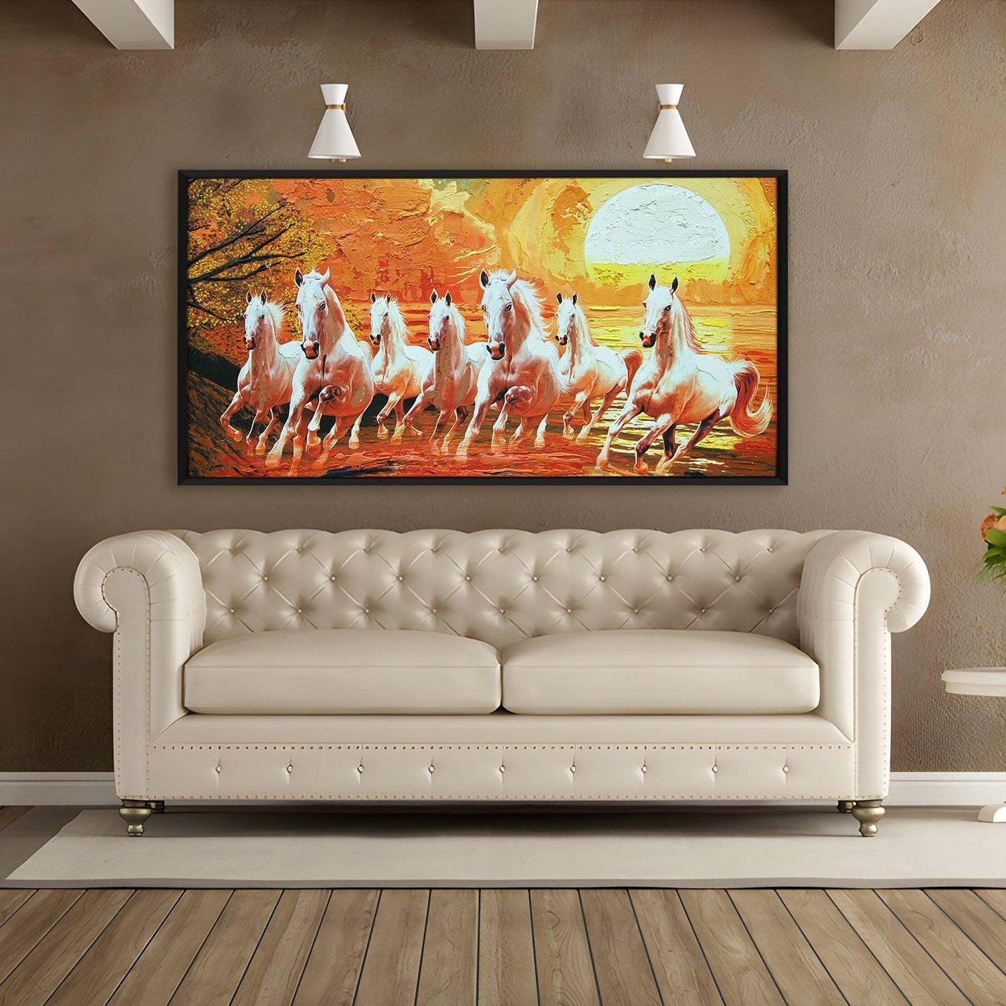 Seven Running Horses Vastu Canvas Paintings Framed For Living Room Wall Decoration (VAWA02) - Khirki.in 