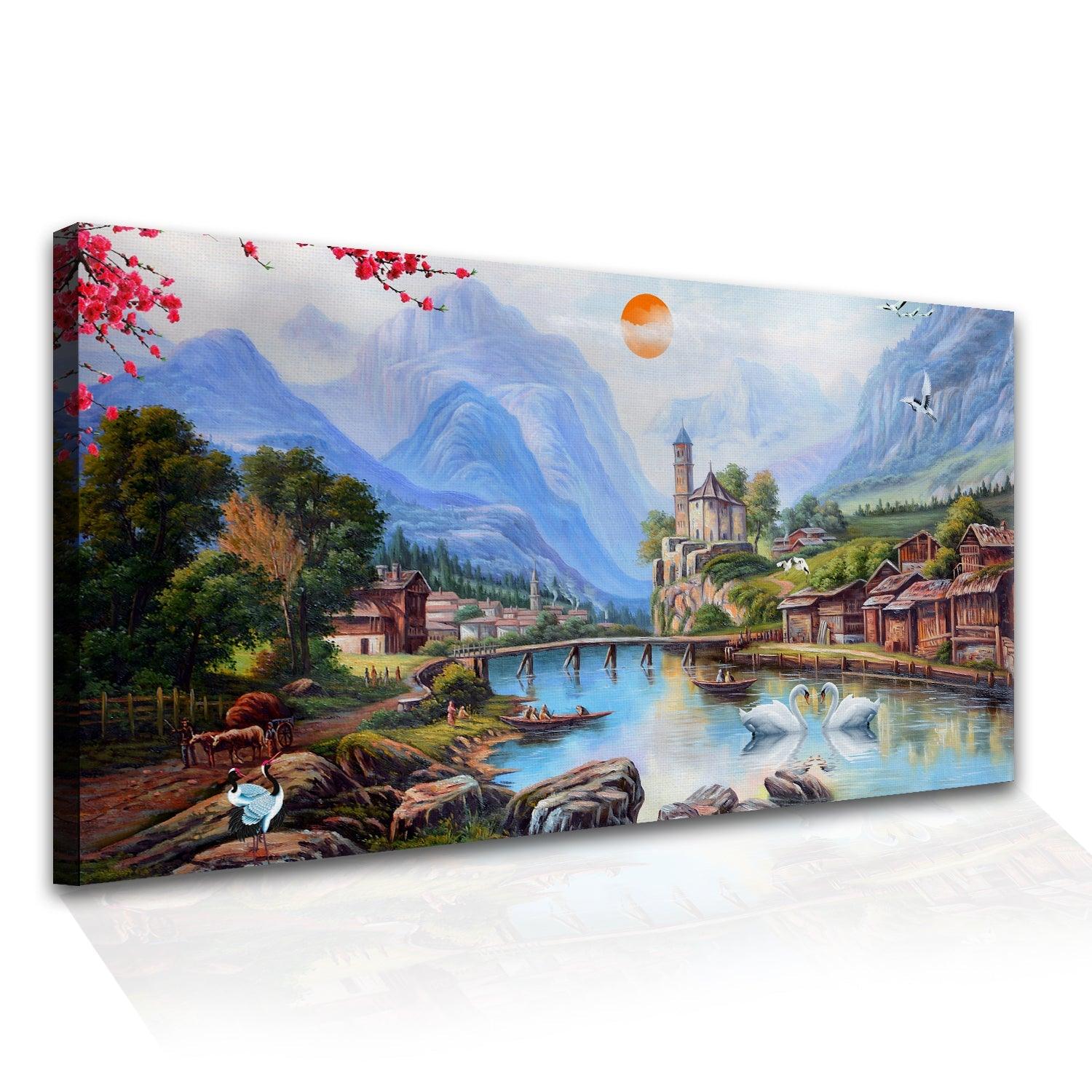 Mesmerising Landscapes Art Large Canvas Paintings. Framed Digital Reprints of Famous and Vibrant Artwork (LDWA18) - Khirki.in 
