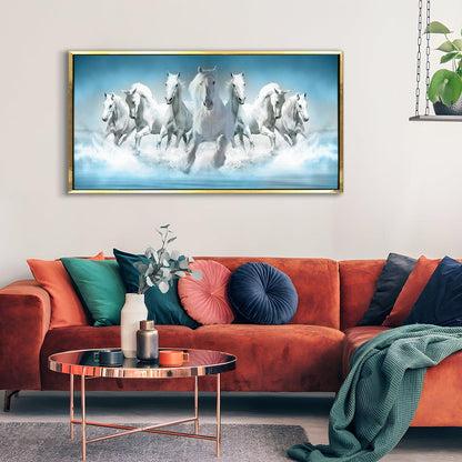 Seven Running Horses Vastu Canvas Paintings Framed For Living Room Wall Decoration (VAWA05) - Khirki.in 