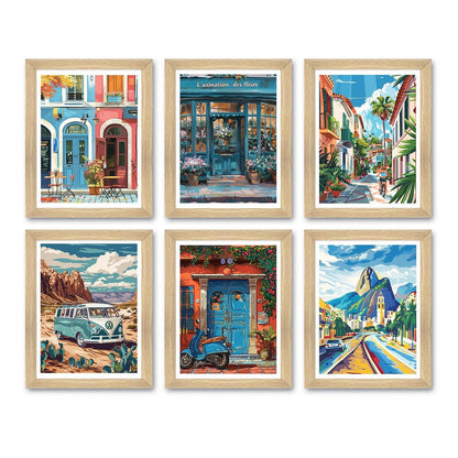 European Cafe & Travel Art Framed Poster Sets (ARTFM022) - Khirki.in 