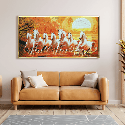 Seven Running Horses Vastu Canvas Paintings Framed For Living Room Wall Decoration (VAWA02) - Khirki.in 