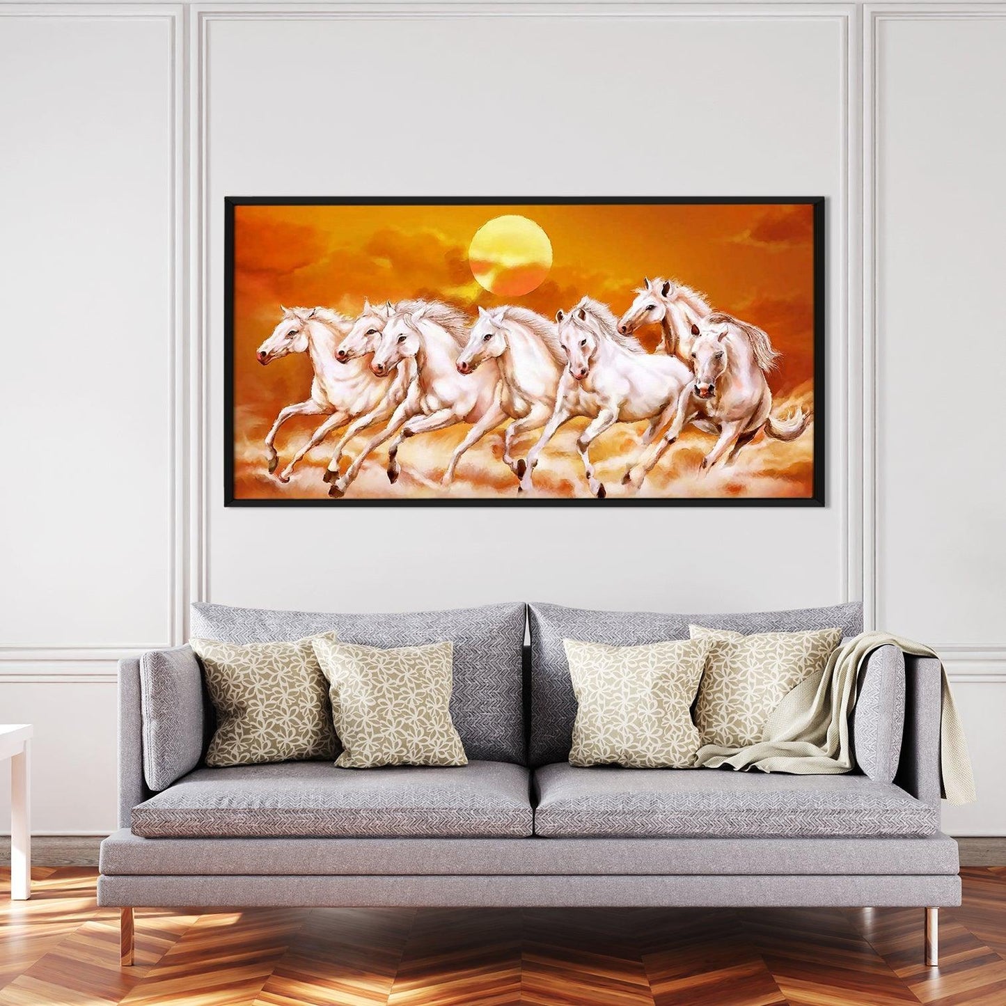 Seven Running Horses Vastu Canvas Paintings Framed For Living Room Wall Decoration (VAWA06) - Khirki.in 