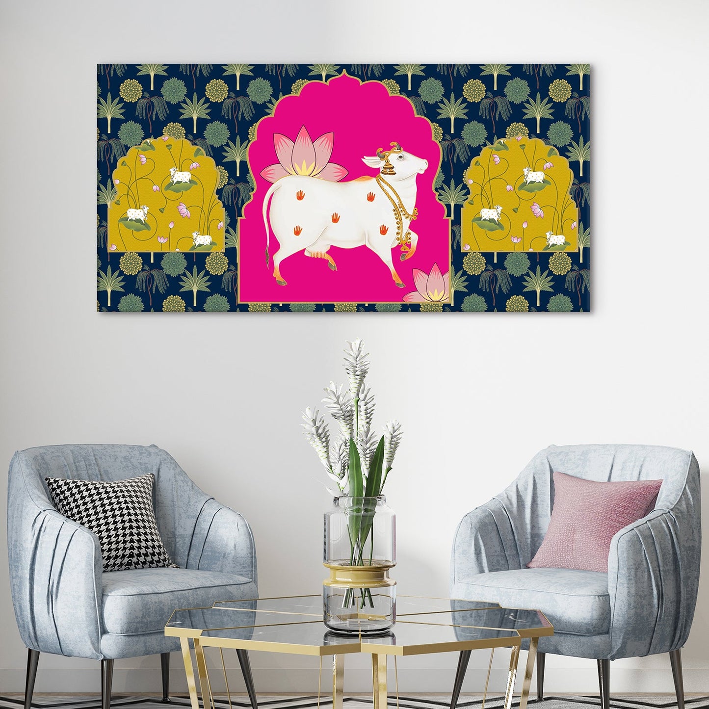 Traditional Indian Pichwai Wall Art Canvas Painting For Home Decor (PWA10).