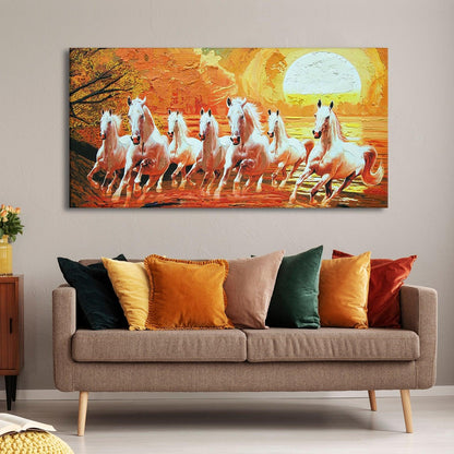 Seven Running Horses Vastu Canvas Paintings Framed For Living Room Wall Decoration (VAWA02) - Khirki.in 