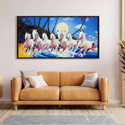 Seven Running Horses Vastu Canvas Paintings Framed For Living Room Wall Decoration (VAWA03) - Khirki.in 