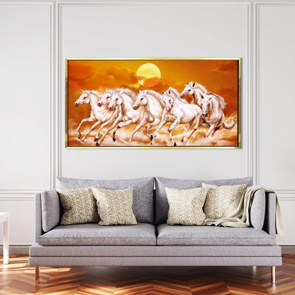 Seven Running Horses Vastu Canvas Paintings Framed For Living Room Wall Decoration (VAWA06) - Khirki.in 