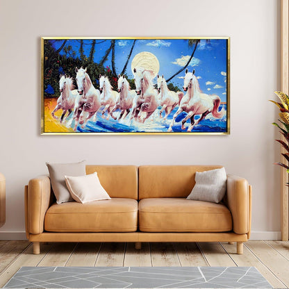 Seven Running Horses Vastu Canvas Paintings Framed For Living Room Wall Decoration (VAWA03) - Khirki.in 