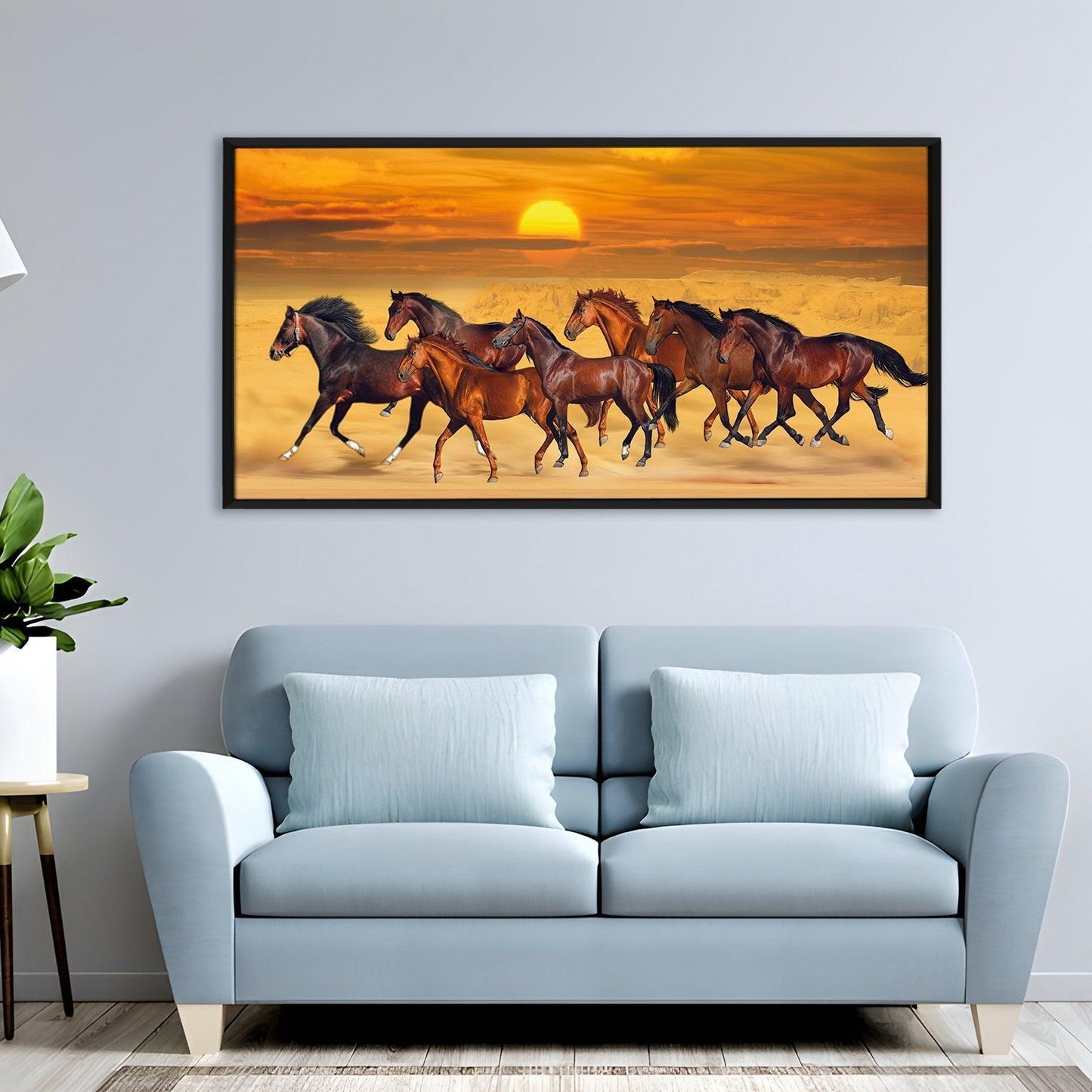 Seven Running Horses Vastu Canvas Paintings Framed For Living Room Wall Decoration (VAWA04) - Khirki.in 