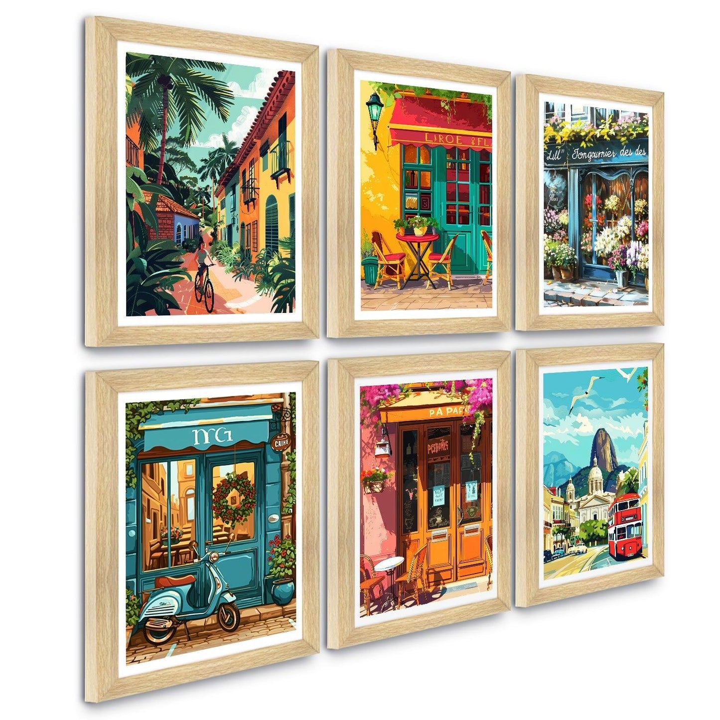 European Cafe & Travel Art Framed Poster Sets (ARTFM024) - Khirki.in 