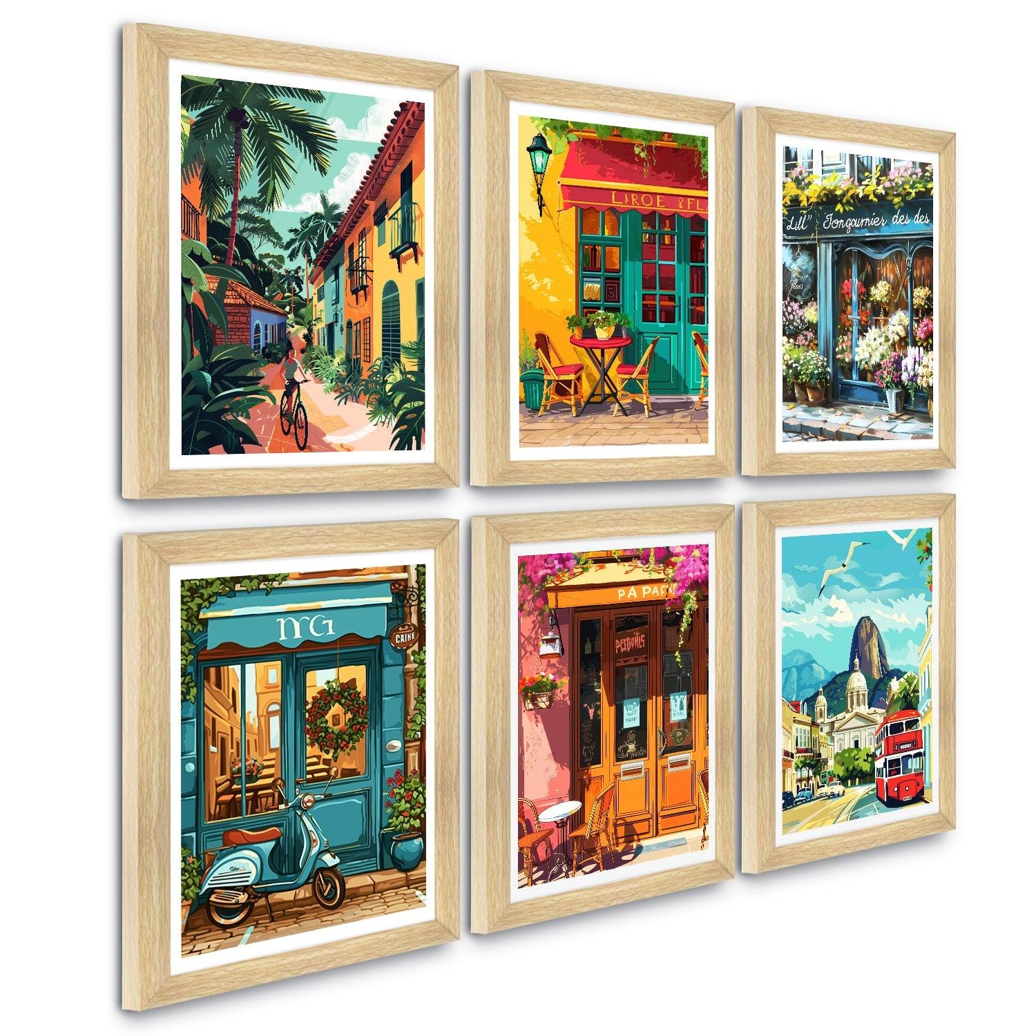 European Cafe & Travel Art Framed Poster Sets (ARTFM024) - Khirki.in 