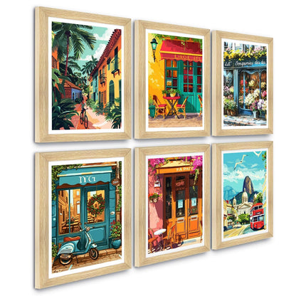 European Cafe & Travel Art Framed Poster Sets (ARTFM024) - Khirki.in 