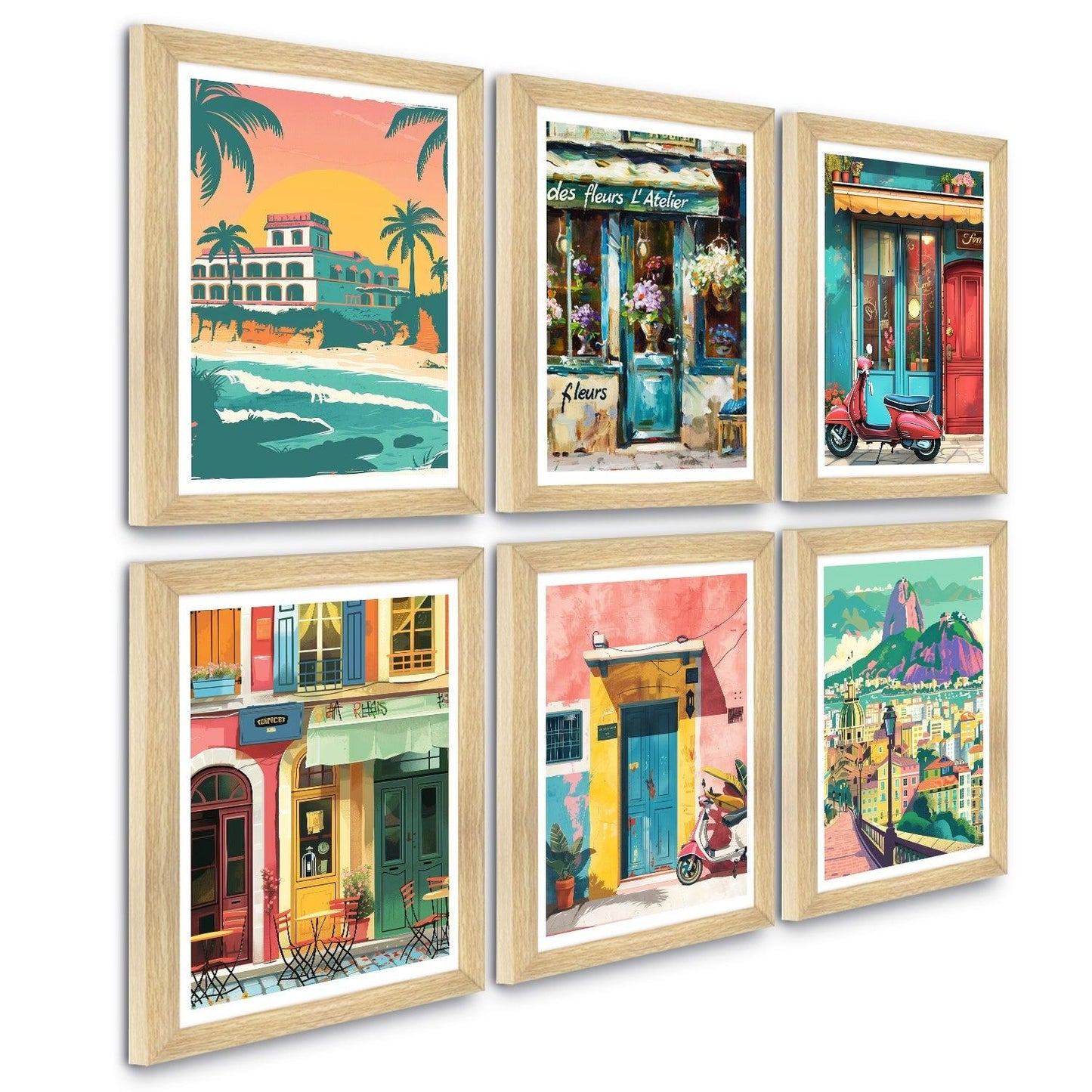 European Cafe & Travel Art Framed Poster Sets (ARTFM021) - Khirki.in 