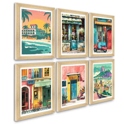 European Cafe & Travel Art Framed Poster Sets (ARTFM021) - Khirki.in 