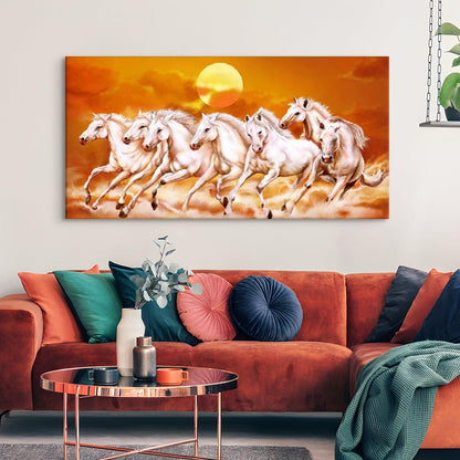 Seven Running Horses Vastu Canvas Paintings Framed For Living Room Wall Decoration (VAWA06) - Khirki.in 