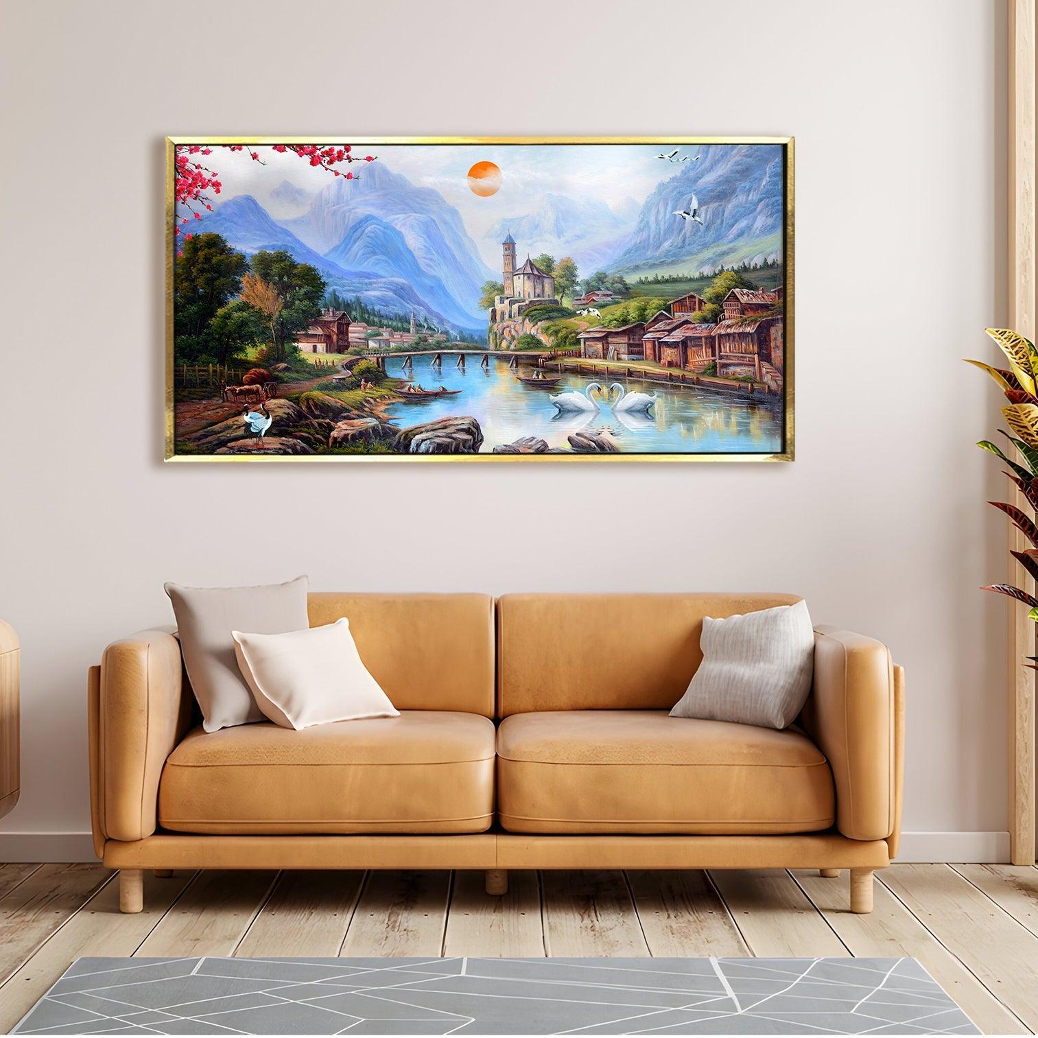 Mesmerising Landscapes Art Large Canvas Paintings. Framed Digital Reprints of Famous and Vibrant Artwork (LDWA18) - Khirki.in 