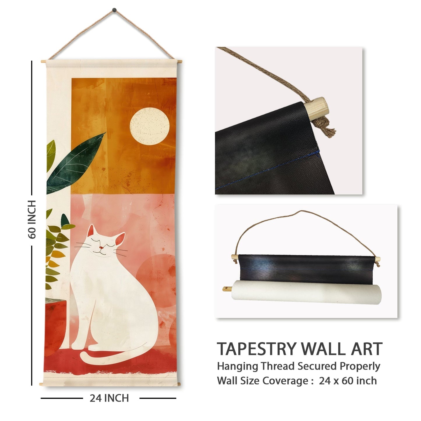 Large Wallpaper Style Wall Hanging Tapestry. Thick fabric, Ready to Hang Wall Décor. Size 24 In x 60 In. BOHOTPS003