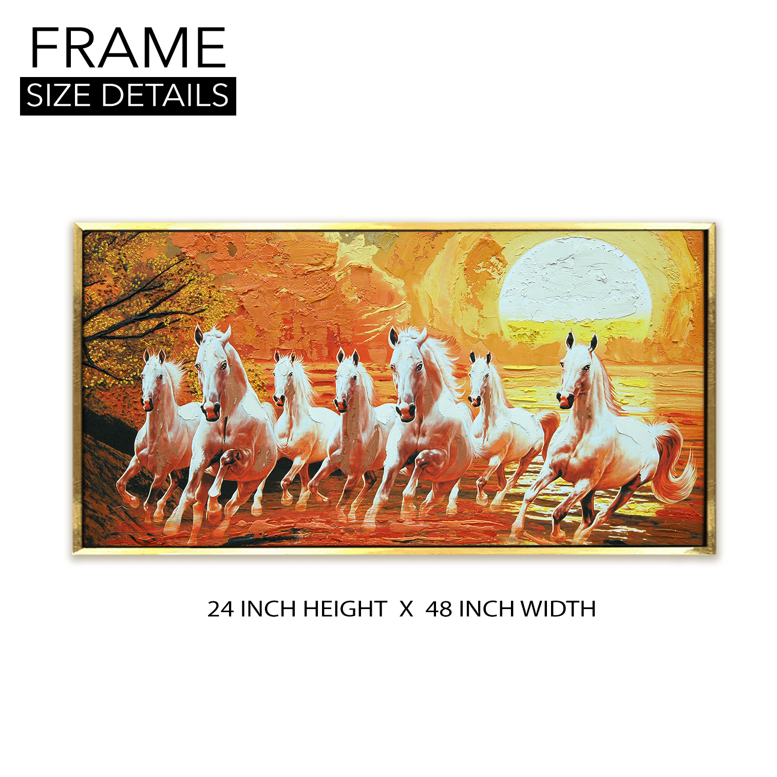Seven Running Horses Vastu Canvas Paintings Framed For Living Room Wall Decoration (VAWA02) - Khirki.in 
