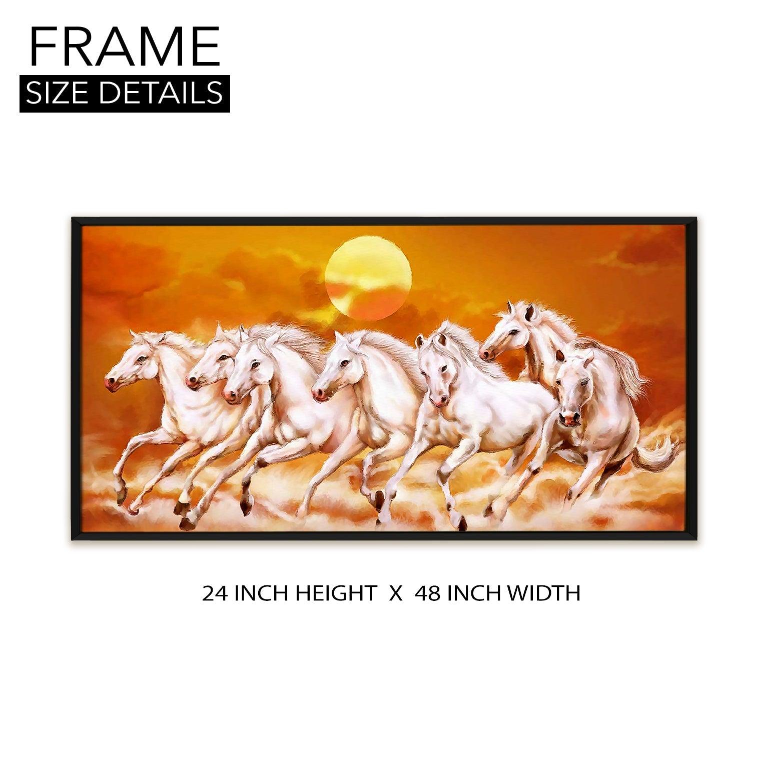 Seven Running Horses Vastu Canvas Paintings Framed For Living Room Wall Decoration (VAWA06) - Khirki.in 