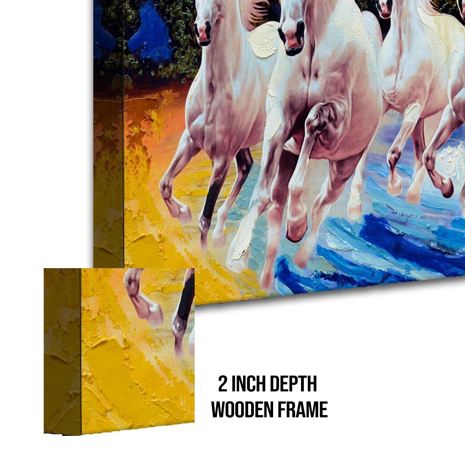 Seven Running Horses Vastu Canvas Paintings Framed For Living Room Wall Decoration (VAWA03) - Khirki.in 