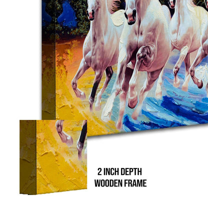 Seven Running Horses Vastu Canvas Paintings Framed For Living Room Wall Decoration (VAWA03) - Khirki.in 