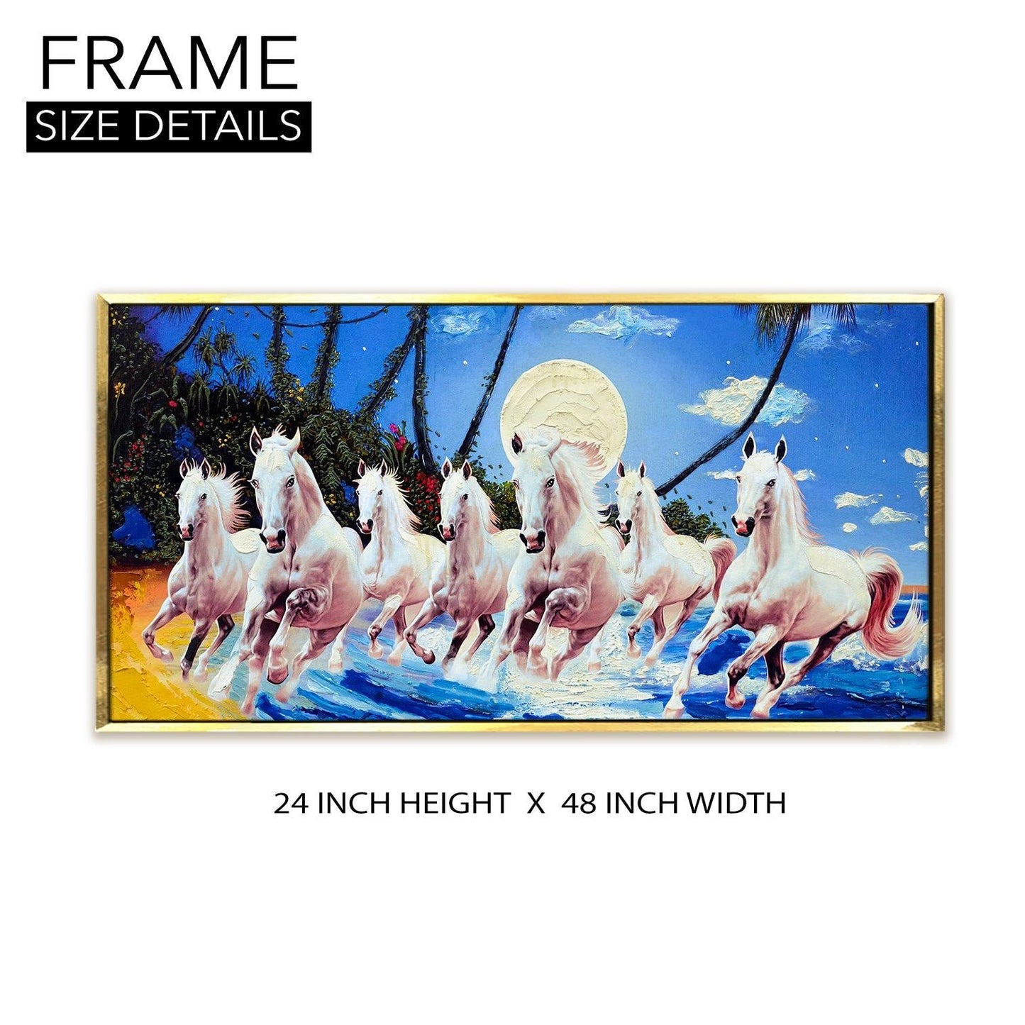 Seven Running Horses Vastu Canvas Paintings Framed For Living Room Wall Decoration (VAWA03) - Khirki.in 