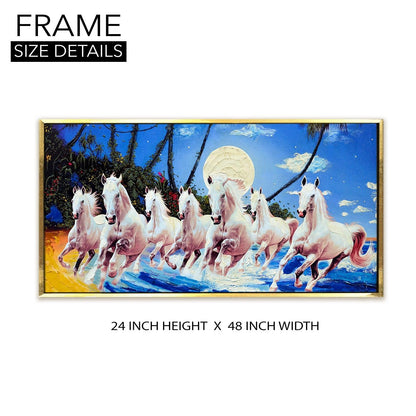 Seven Running Horses Vastu Canvas Paintings Framed For Living Room Wall Decoration (VAWA03) - Khirki.in 