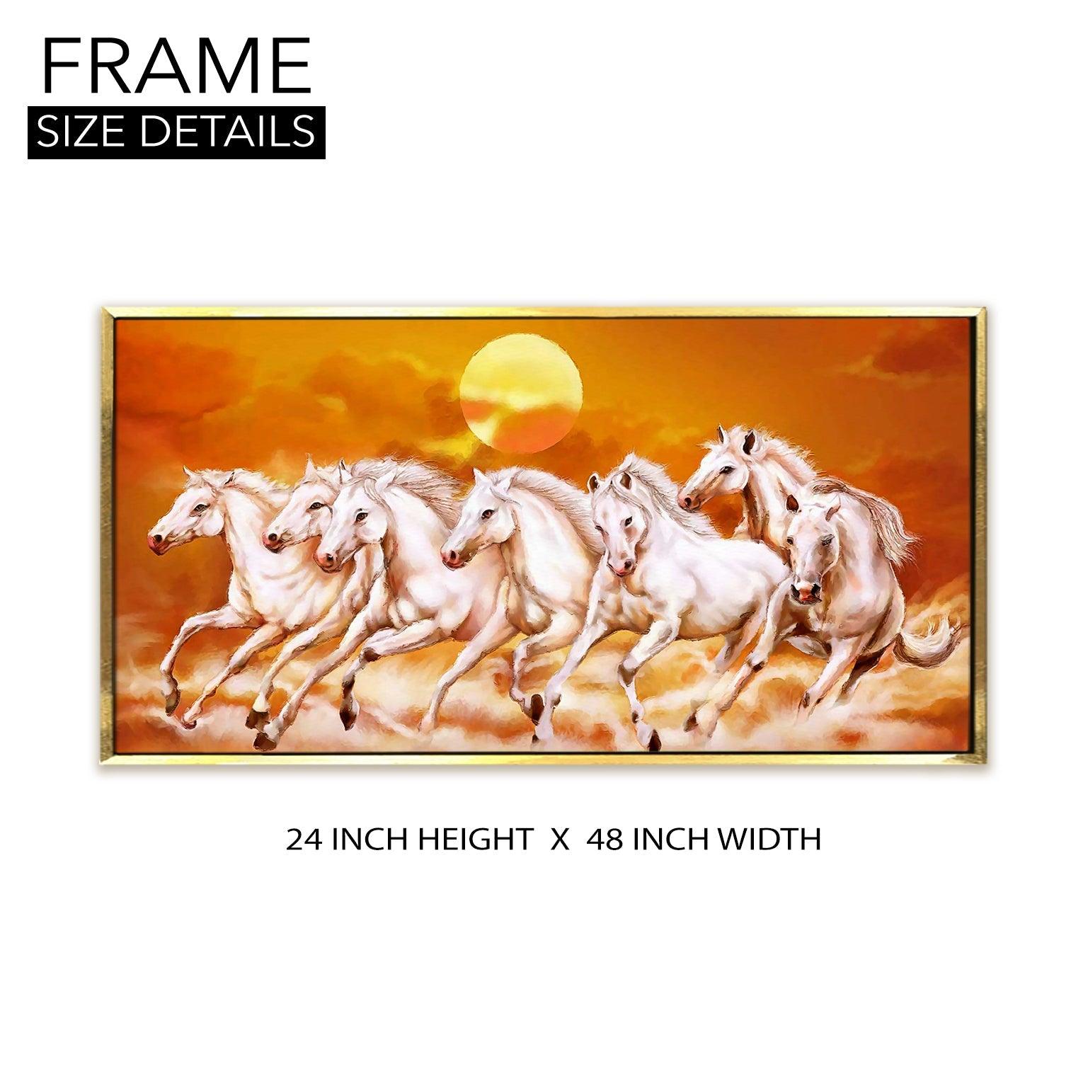Seven Running Horses Vastu Canvas Paintings Framed For Living Room Wall Decoration (VAWA06) - Khirki.in 