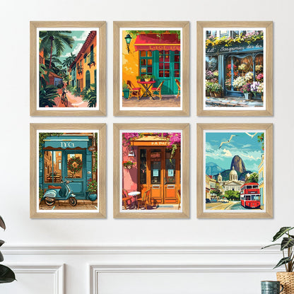 European Cafe & Travel Art Framed Poster Sets (ARTFM024) - Khirki.in 