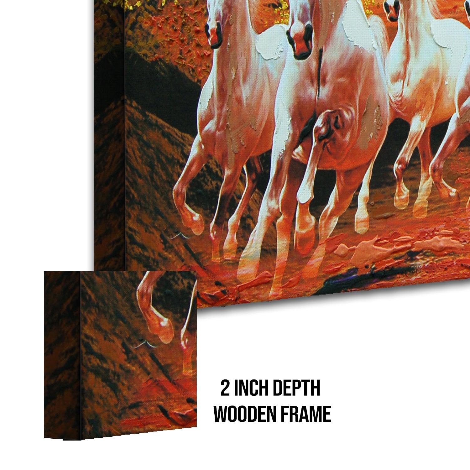 Seven Running Horses Vastu Canvas Paintings Framed For Living Room Wall Decoration (VAWA02) - Khirki.in 