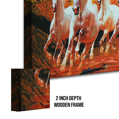 Seven Running Horses Vastu Canvas Paintings Framed For Living Room Wall Decoration (VAWA02) - Khirki.in 