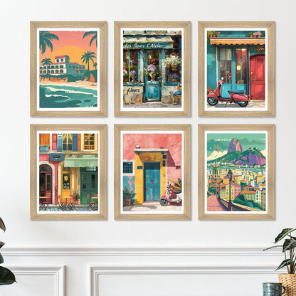 European Cafe & Travel Art Framed Poster Sets (ARTFM021) - Khirki.in 